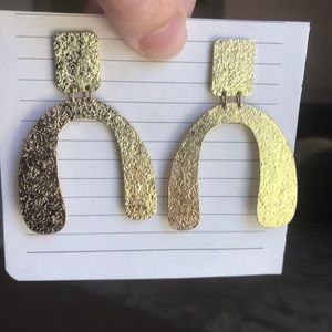 Kenneth Jay Lane gold u shaped drop oversized earr